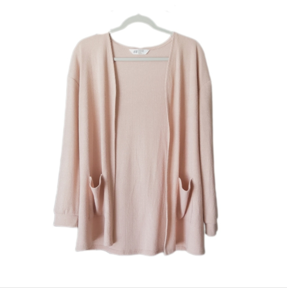 H&M Sparkly Light Pink Ribbed Cardigan for Girls Age 12-14Y